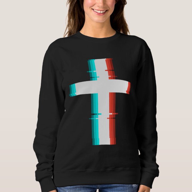 Sweatshirt Cool Christian Cross Moderne Glitch Effet (Devant)