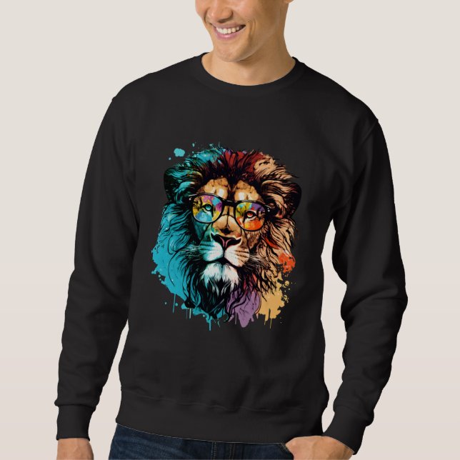 Sweatshirt Cool Colorful Lion Animal Lion (Devant)