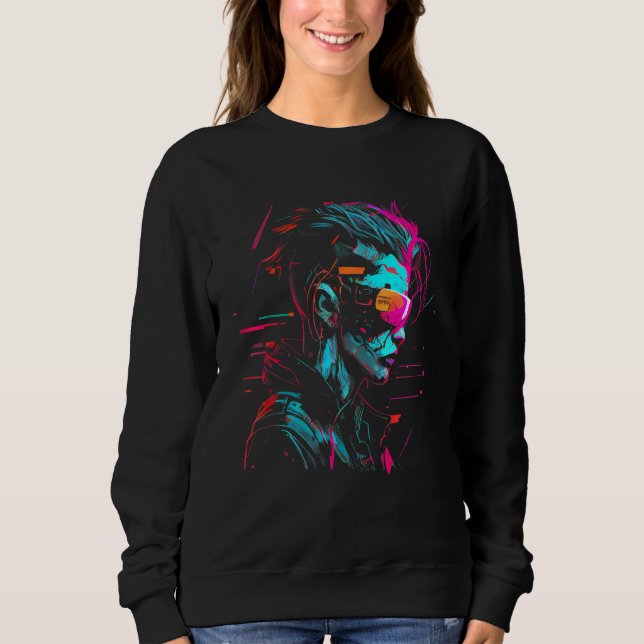 Sweatshirt Cool Cyberpunk Style Girl Wearing Virtual Reality  (Devant)