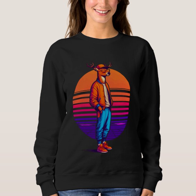 Sweatshirt Cool Deer Style urbain moderne Sunset Art rétro (Devant)