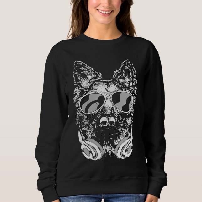 Sweatshirt Cool DJ Shepherd Dog with Sunglasses Headphones an (Devant)