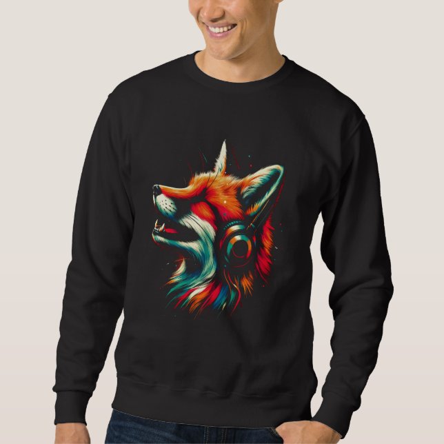 Sweatshirt Cool Fox Headphone Music Art Noël Anniversaire (Devant)