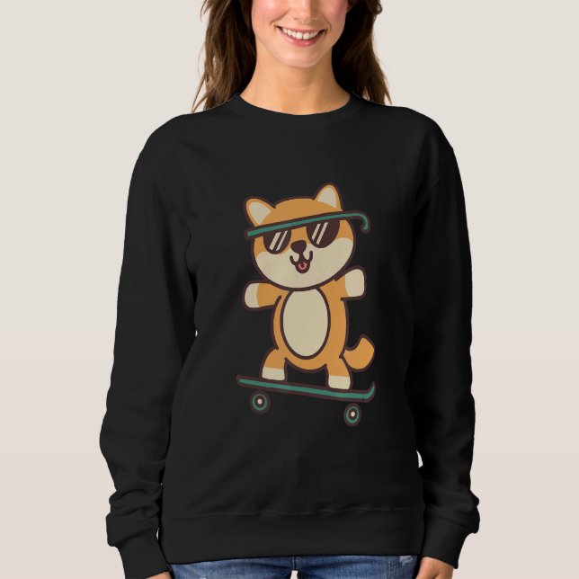 Sweatshirt Cool Fun Dog Skateboard Rides Pour Skateboarders (Devant)