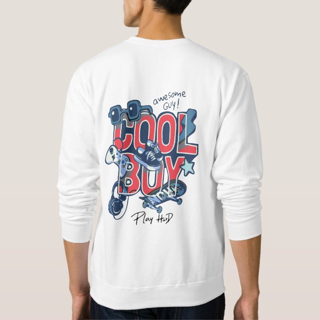 Sweatshirt Cool Garçon Avec Icônes De Hobby Élégantes (Dos)