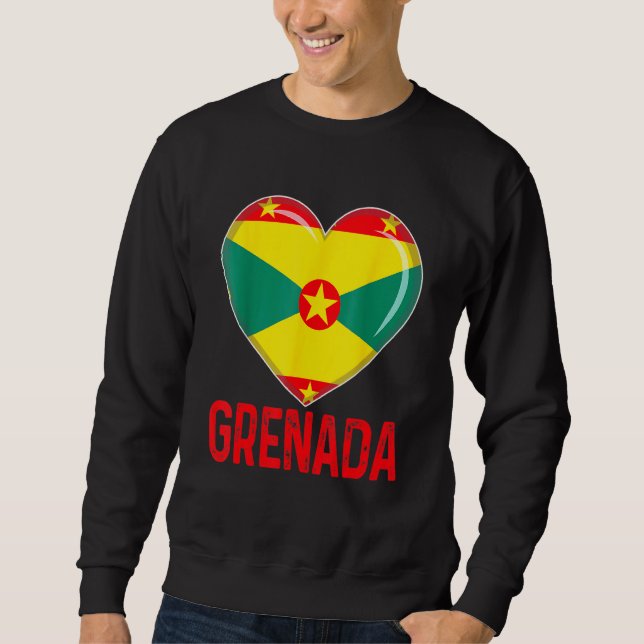 Sweatshirt Cool Heart Grenada Flag Men Women Kid Patriotic (Devant)