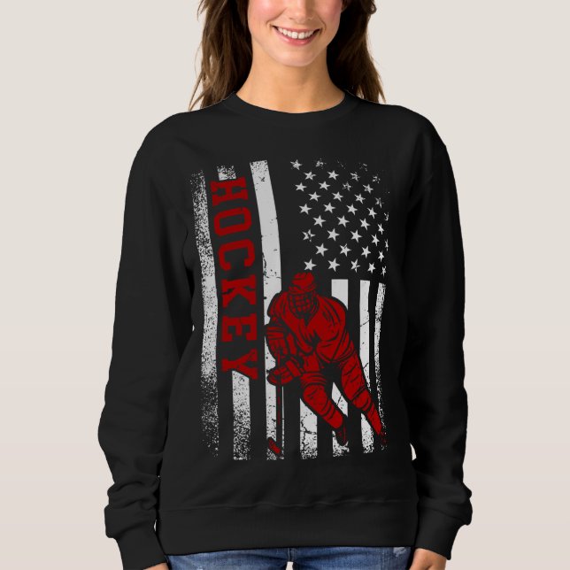 Sweatshirt Cool Ice Hockey Player Distressed USA American Fla (Devant)
