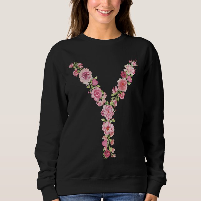 Sweatshirt Cool Initial Alphabet Monogram Flowers  Floral Let (Devant)