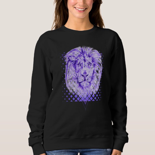 Sweatshirt Cool Lion Head Royal Purple Halftone Retro (Devant)