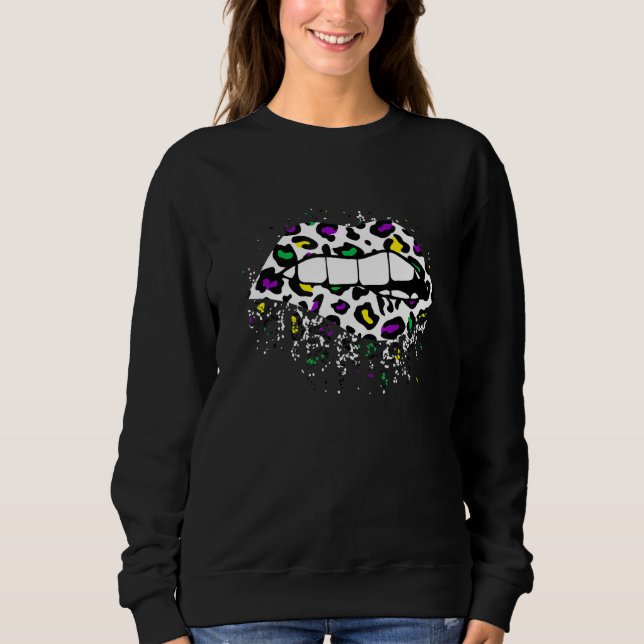 Sweatshirt Cool Lips Bite Kiss Me Empreinte de léopard Cheeta (Devant)