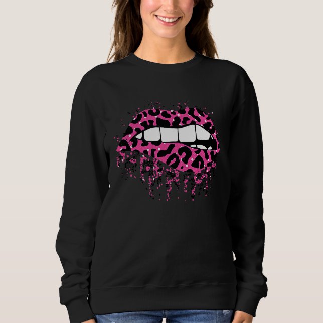 Sweatshirt Cool Lips Bite Kiss Me Leopard Print Cheetah Valen (Devant)