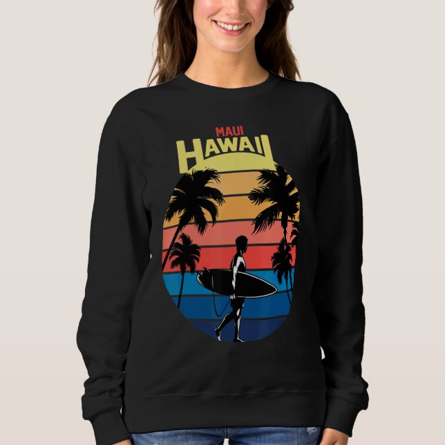 Sweatshirt Cool Maui Hawaii Coucher De Soleil Rétro Avec Palm (Devant)