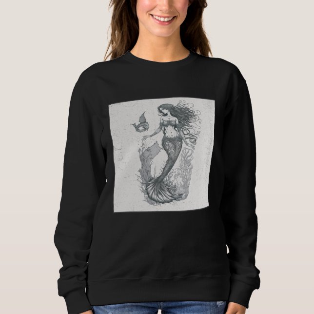 Sweatshirt Cool Mermaid Line Illustration Vintage Unique Wome (Devant)