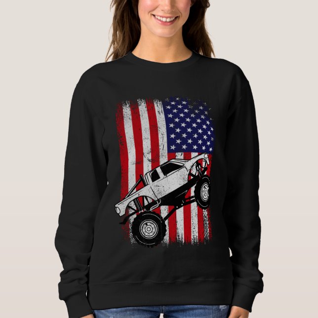 Sweatshirt Cool Monster Truck Kids Distressed USA American Fl (Devant)