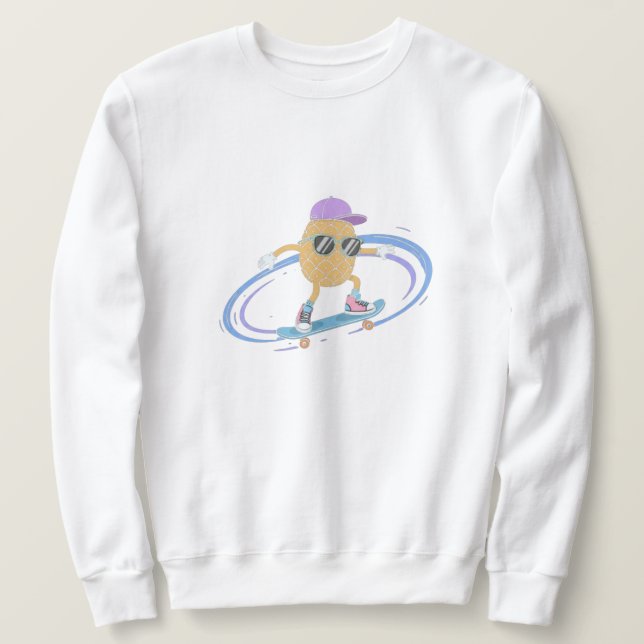 Sweatshirt Cool Pineapple Skater – Funny Tropical Skateboard (Design devant)