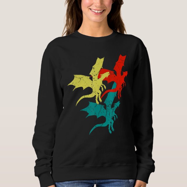 Sweatshirt Cool Retro Dragon Flame Speying Flying Mythical Cr (Devant)