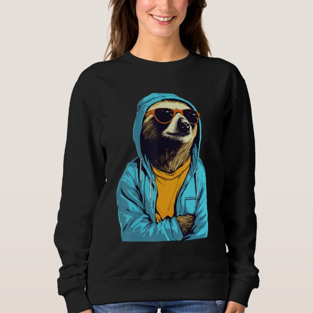 Sweatshirt Cool Sloth With Sunglasses And Blue Jacket For Laz (Devant)