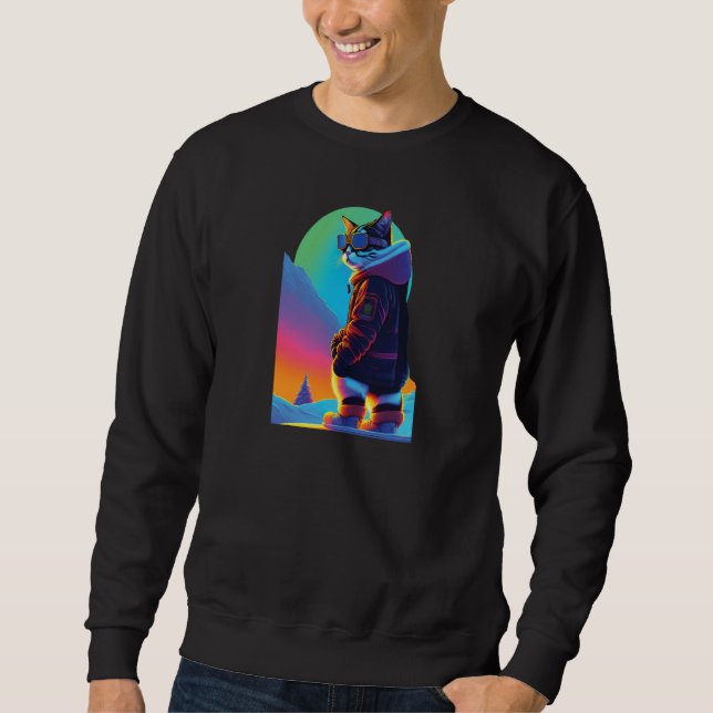Sweatshirt Cool Snowboard Cat For Men Women Ski Mountain Skie (Devant)