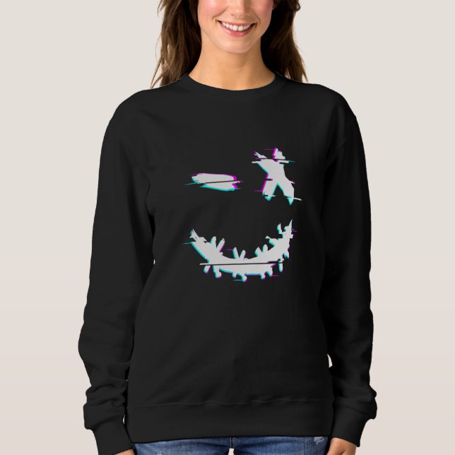 Sweatshirt Cool Techno Glitch Smile Trippy Goa Rave Outfit M (Devant)