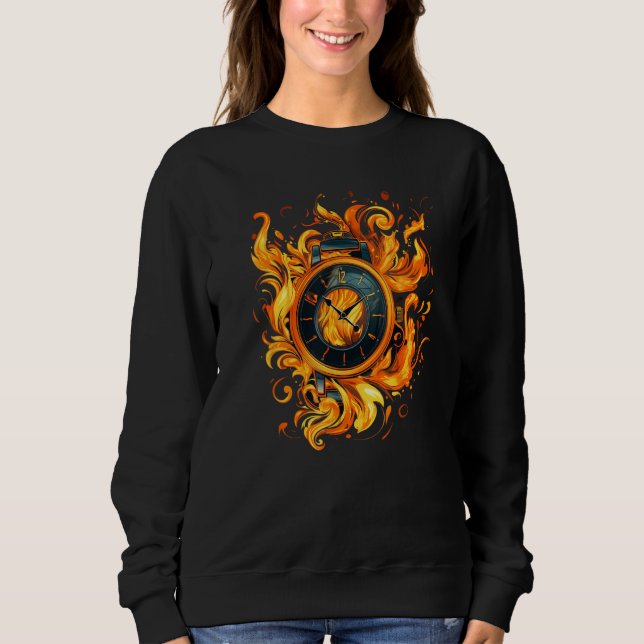 Sweatshirt Cool Timepiece on Fire for Wristwatch Flames (Devant)