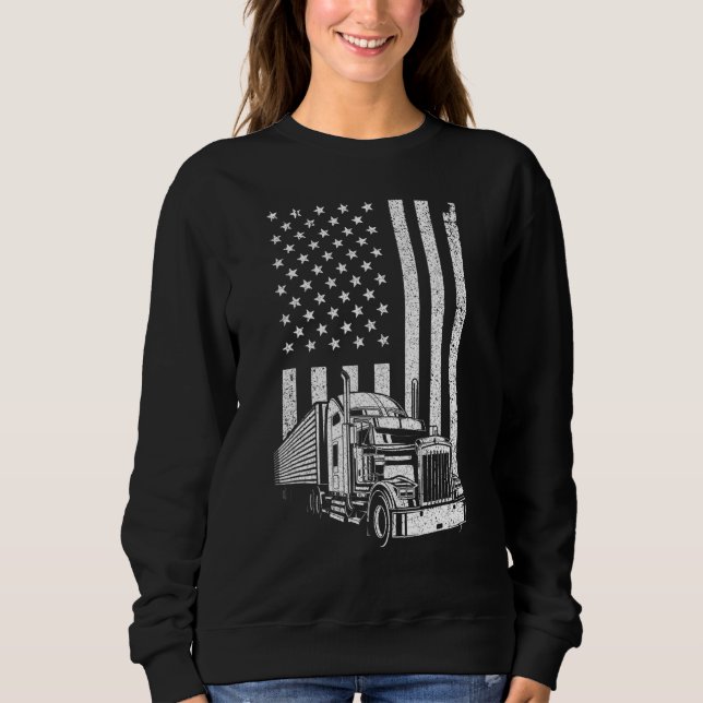 Sweatshirt Cool Trucker For Men Dad Semi Truck Driver US Flag (Devant)