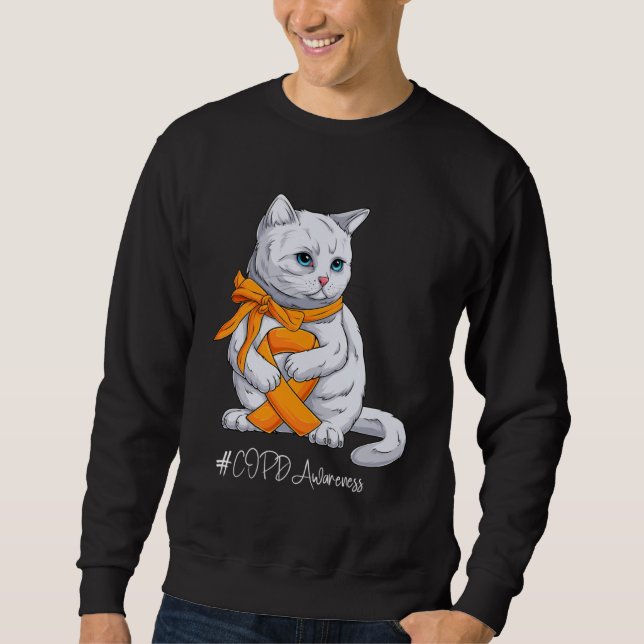Sweatshirt COPD Awareness Month Orange Ribbon Cat (Devant)