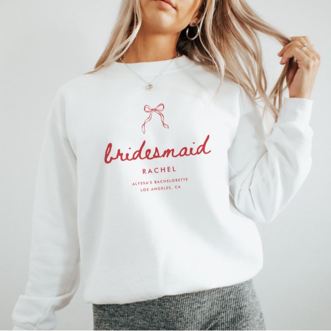 Sweatshirt Coquette Bow Script Bridesmaid's Name Bachelorette (Créateur téléchargé)