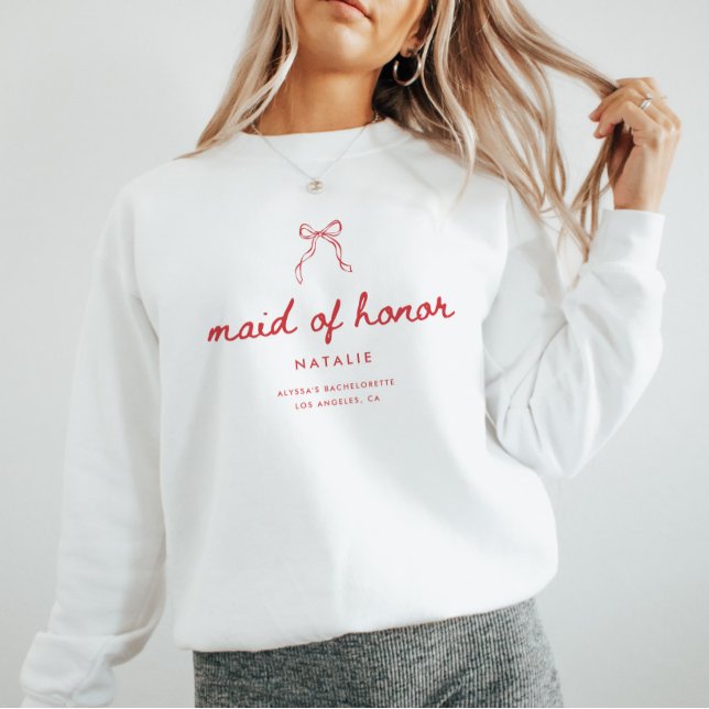 Sweatshirt Coquette Bow Script Maid of Honor Bachelorette (Créateur téléchargé)