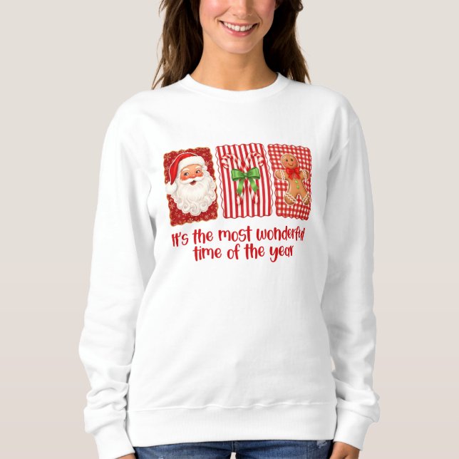 Sweatshirt Coquette Christmas Santa Candy Canes Gingerbread (Devant)