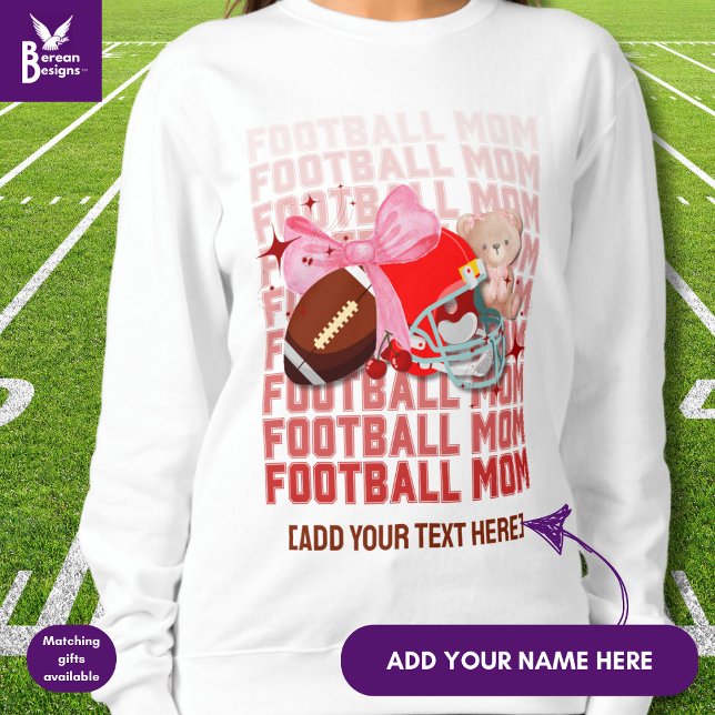 Sweatshirt Coquette élégante MOM FOOTBALL (Fun, stylish FOOTBALL MOM sweatshirt designed with coquette aesthetic and CUSTOMIZABLE TEXT.)