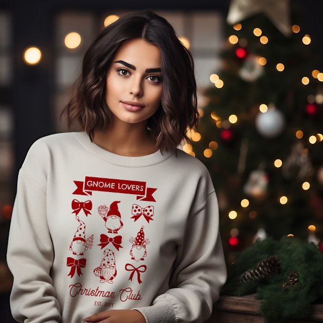 Sweatshirt Coquette Gnome Amateurs de Noël Club - Rouge | BLA (Coquette Gnome Lovers Christmas Club Red White Sweatshirt)