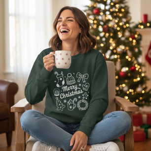 Sweatshirt Coquette Joyeux Noël Doodles Arbre Bow