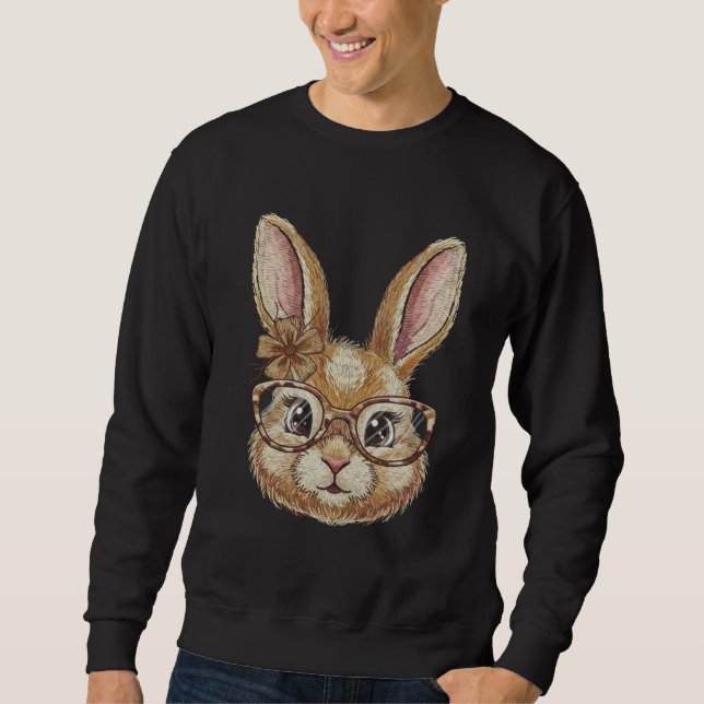 Sweatshirt Coquette Rétro Léopard Lapin de Pâques Tendance (Devant)
