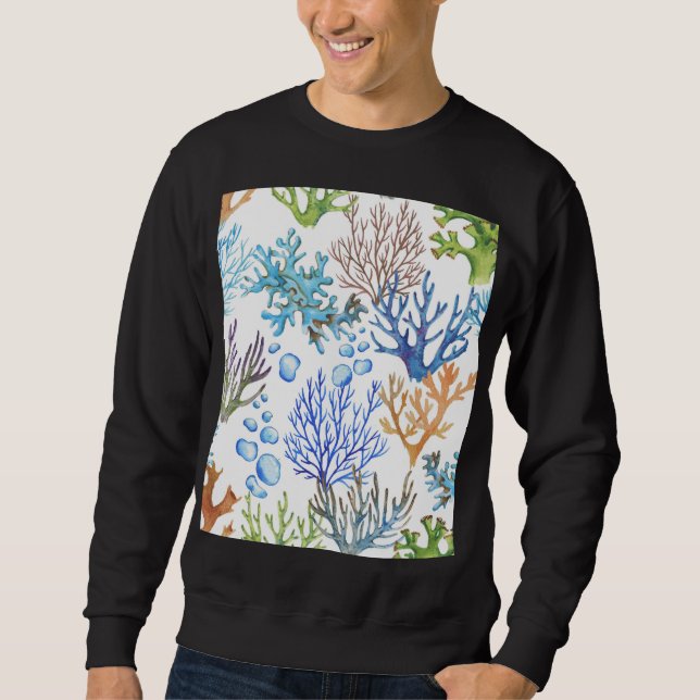 Sweatshirt Coraux dessinés à la main : motif sous-marin. (Devant)