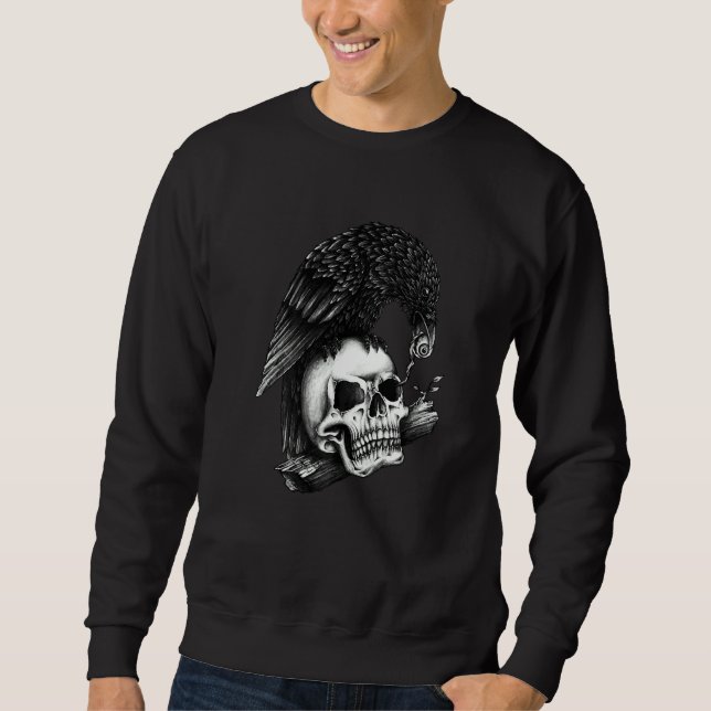 SWEATSHIRT CORBEAU ET SQUELETTE DRÔLES  CORBEAU MANGEANT UN Œ (Devant)