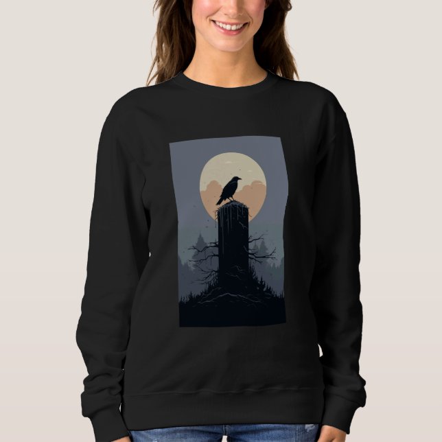 Sweatshirt Corbeau Gothique Esthétique Sur Pierre Tombstone (Devant)