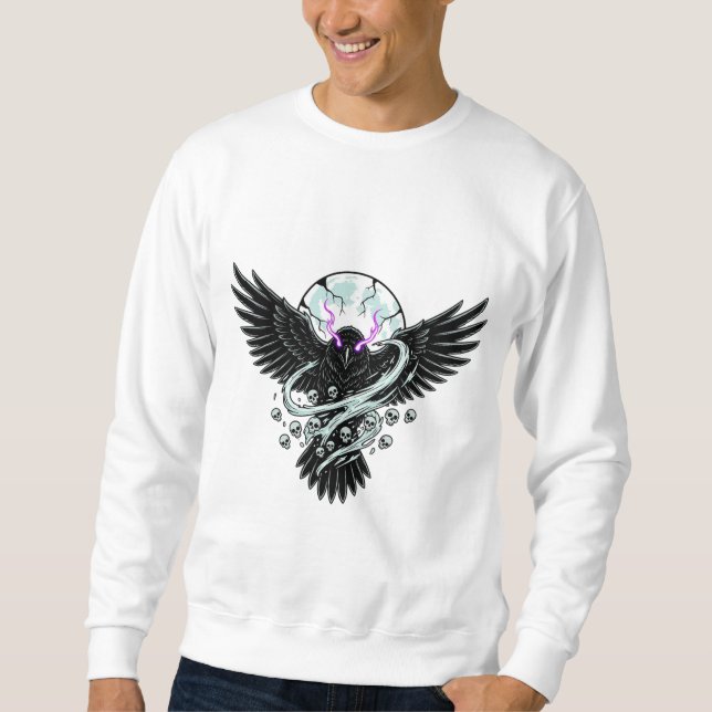 Sweatshirt Corbeau noir sous la lune d'Halloween (Devant)