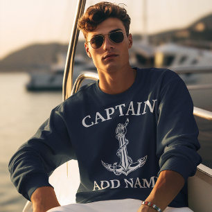 Sweatshirt Corde d'Ancre nautique vintage Nom du capitaine T-