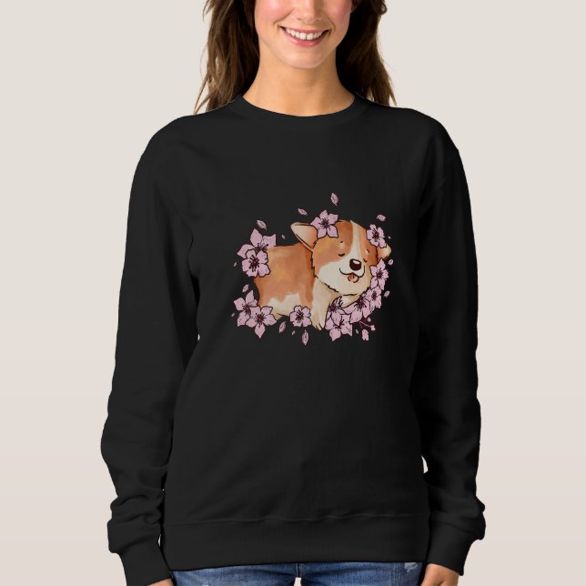 Sweatshirt Corgi and  corgi with sakura and cherry blossom  2 (Devant)