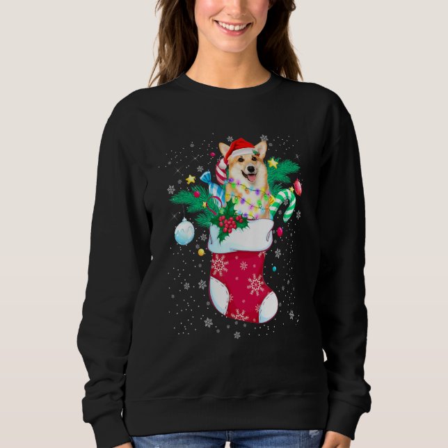 Sweatshirt Corgi Chien En Sock Fantastiques Lumières De Noël  (Devant)