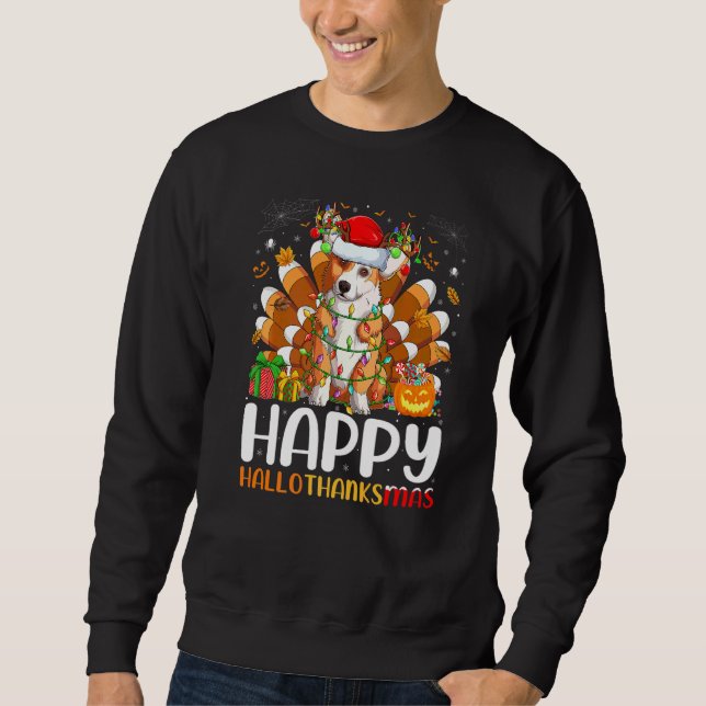 Sweatshirt Corgi Chien Halloween Noël Joyeux Hallothanksma (Devant)