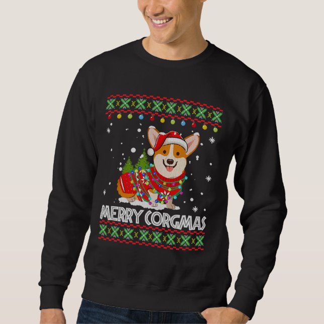 Sweatshirt Corgi Chien Merry Corgmas Père Noël (Devant)