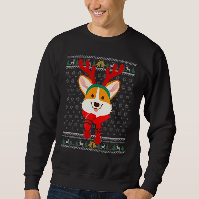 Sweatshirt Corgi Christmas Reindeer Ugly Sweater Scarf Holida (Devant)