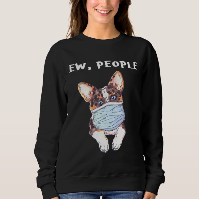 Sweatshirt Corgi Ew Chien Portant Un Masque Visage (Devant)
