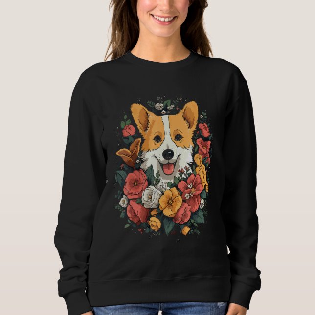 Sweatshirt Corgi Flower Bouquet T Shirt (Devant)