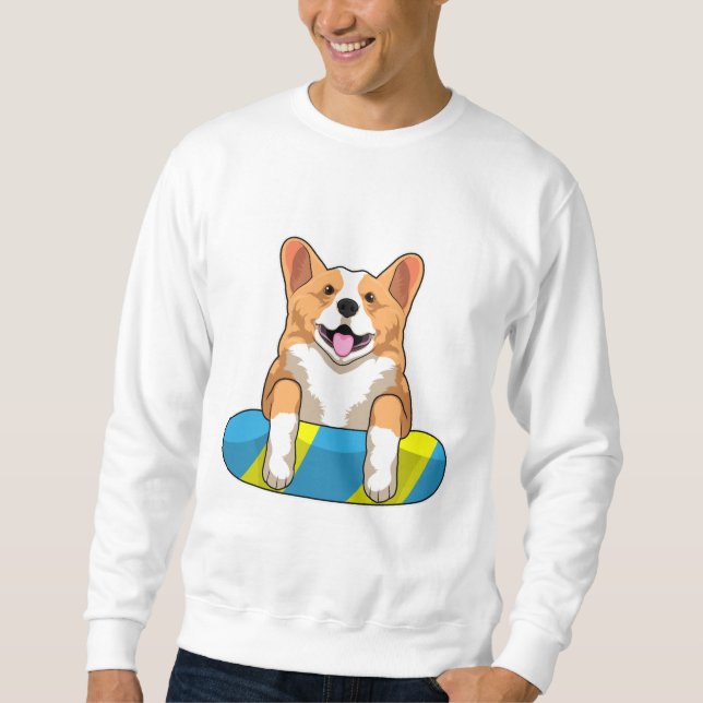 Sweatshirt Corgi gallois à la nage avec planche (Devant)