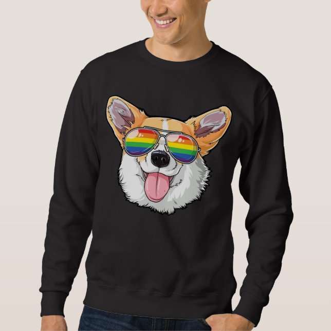 Sweatshirt Corgi Gay Pride LGBT Rainbow Flag Sunglasses LGBTQ (Devant)