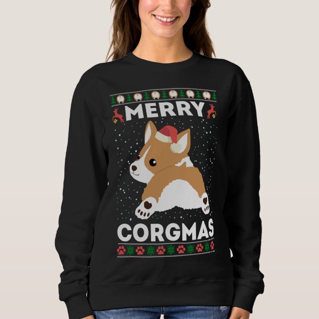 Sweatshirt Corgi laide de Noël style joyeux Corgmas S (Devant)