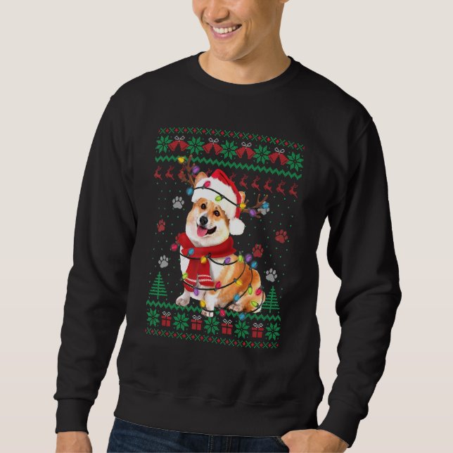 Sweatshirt Corgi Noël éclaire Père Noël Chien laide (Devant)