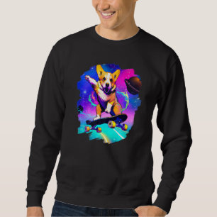 Sweatshirt Corgi Skateboardant Dans L'espace Rétro Vintage S