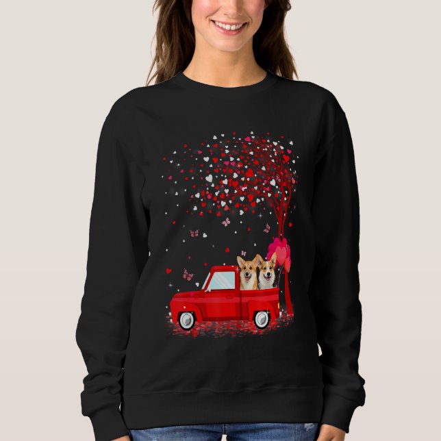 Sweatshirt Corgi Valentine's Day Gifts Dogs Red Truck Hearts (Devant)